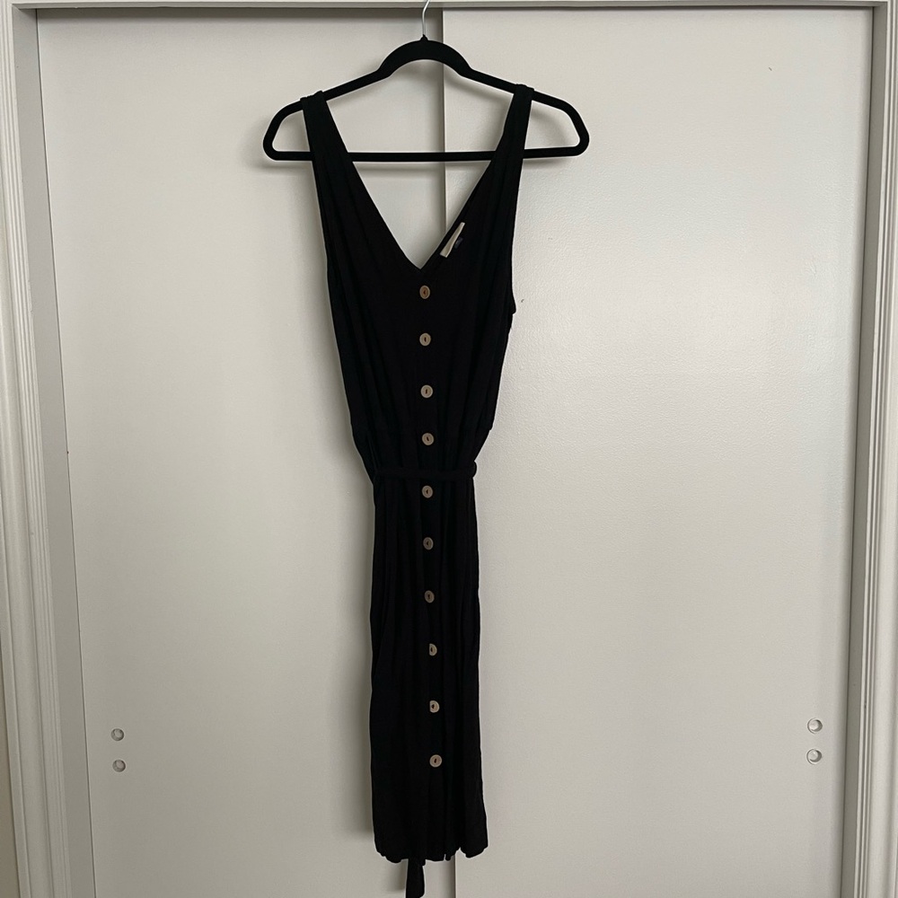 Cute Black Linen Button-down Dress